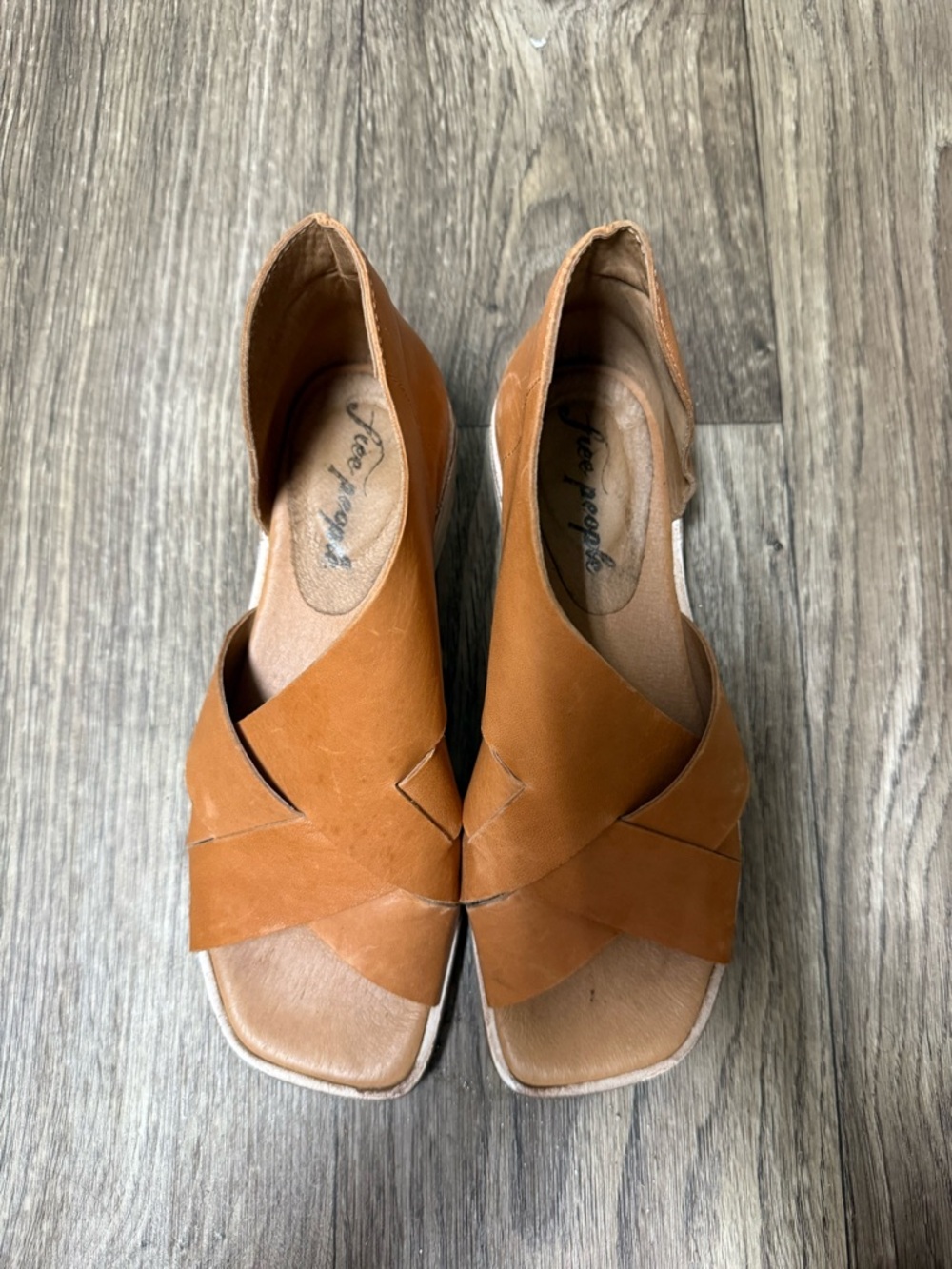Free People Cognac Tan Leather Crossband Sandals